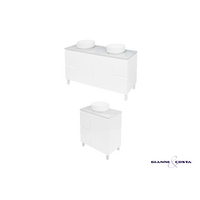 Wall Hung Vanity Cabinet Model HADI FS Various Colour Options w/ Stone Bench Top, Single or Double Solid Surface Basin & Popup Waste