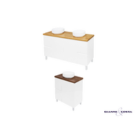 Wall Hung Vanity Cabinet Model HADI FS Various Colour Options w/ Timber Bench Top, Single or Double Solid Surface Basin & Popup Waste