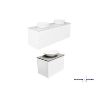 Wall Hung Vanity Cabinet Model HADI Various Colour Options w/ Stone Bench Top, Single or Double Ceramic basin & Popup Waste