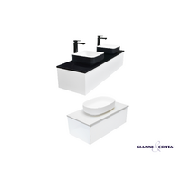 Wall Hung Vanity Cabinet Model SIA SLIM Various Colour Options w/ Stone Bench Top, Single or Double Solid Surface Basin & Popup Waste