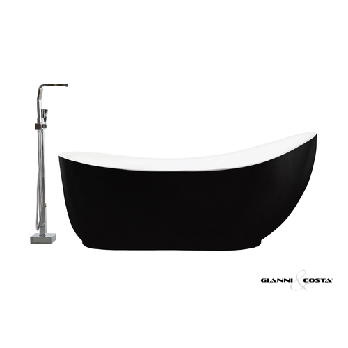Acrylic Free Standing Bath Tub Model Helio Gloss Black w/ Chrome Popup Waste 1800mm