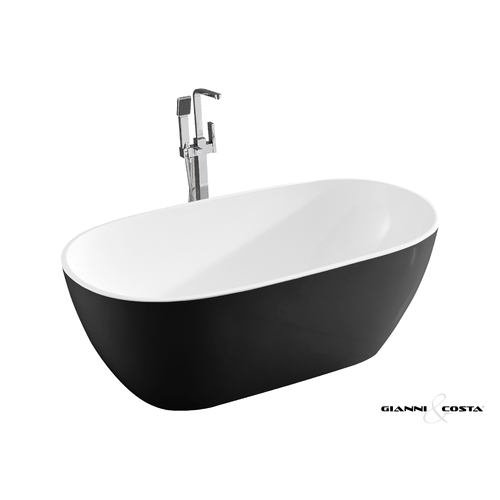Acrylic Free Standing Bath Tub Model Isola Matt Black w/ Chrome Popup Waste 1500mm