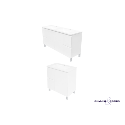 Wall Hung Vanity Cabinet HADI FS Gloss White w/ Polymarble Single Basin 600mm