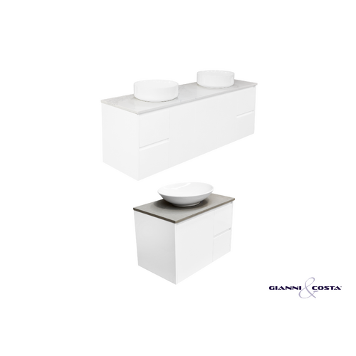 Wall Hung Vanity Cabinet Gloss White w/ Alpine White Stone Bench Top & Single Ceramic Basin 600mm