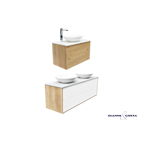 Gianni & Costa Larissa Bathroom Vanity Wall Hung Cabinet Various Colour Options w/ Stone Top Ceramic Basin & Popup Waste