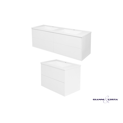 Larissa Wall Hung Vanity Gloss White Drawer & Outside Colour w/ Polymarble Single Basin 1200mm