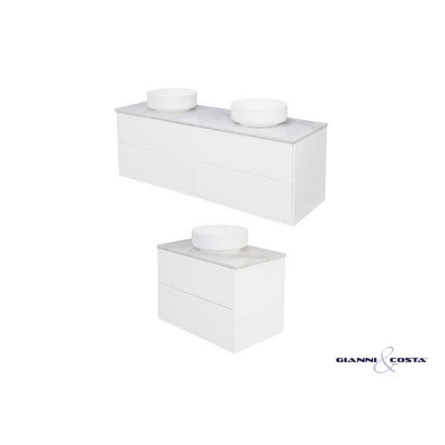 Larissa Wall Hung Vanity Gloss White Drawer & Outside Colour w/ Alpine White Stone Top & Single Solid Surface Basin 1200mm